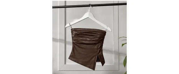Chocolate Brown Faux Leather Ruched Tube Top Y2K Going Out M - Image 4