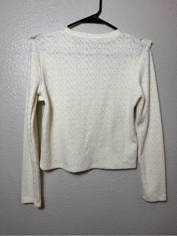 Zara Cream Cable-Knit Ruffle Shoulder Sweater‎ Size M - Image 2