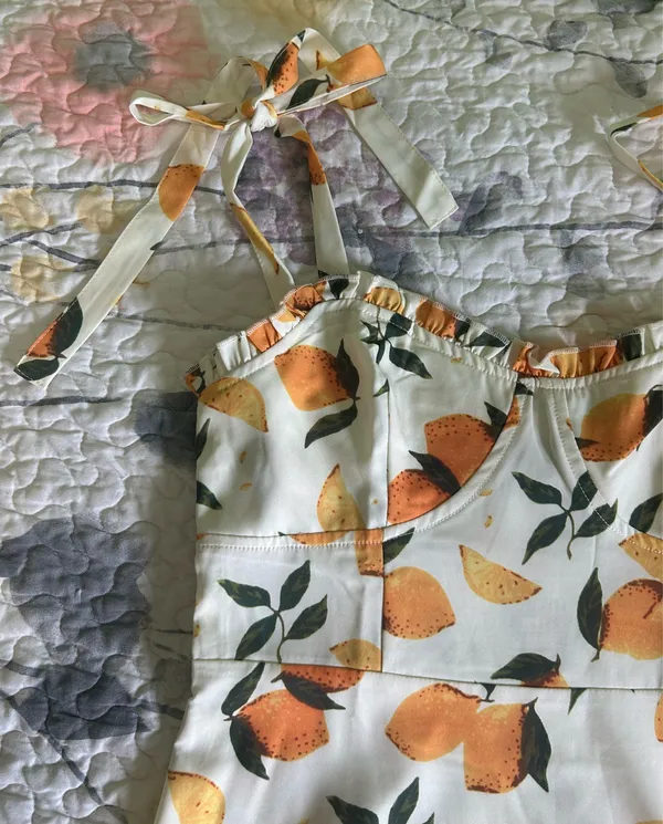 Cider Lemon Print Tie Sleeve Dress - Image 3