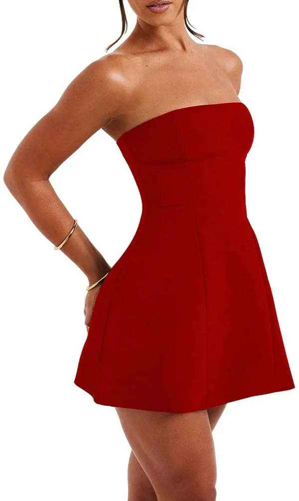Strapless Mini Dress Red - Image 4