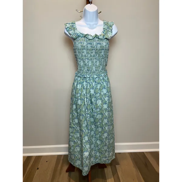 Society Social by Crown & Ivy Fit and Flare Midi Dress Blue Floral Cotton Size L - Image 8