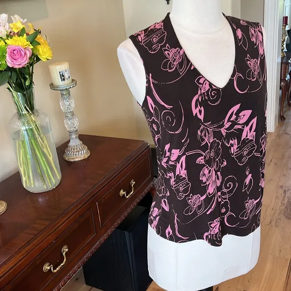 Floral Sleeveless Top Brown Pink - Image 2