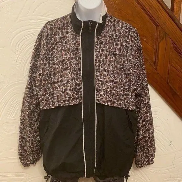 Nike Windbreaker Jacket Women Black Brown Geometric Vintage 90s‎ Full Zip Medium - Image 2