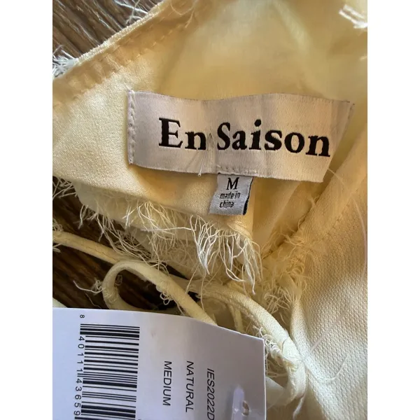 En Saison Natural Fringe Eyelash Tiered Midi Dress Open Tie‎ Back Size M - Image 6