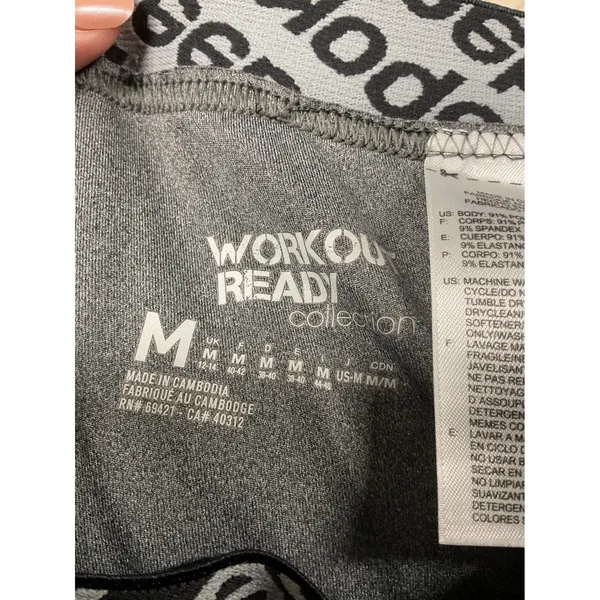 Reebok Womens Leggings Gray Workout Ready PlayDry Logo Waistband Size Medium - Image 4