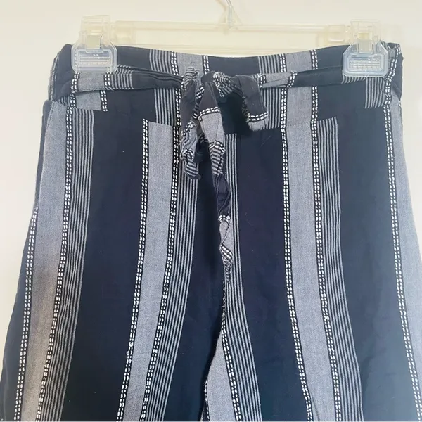 Topshop black gray striped wide leg trousers paperbag pants tie waist size small - Image 4