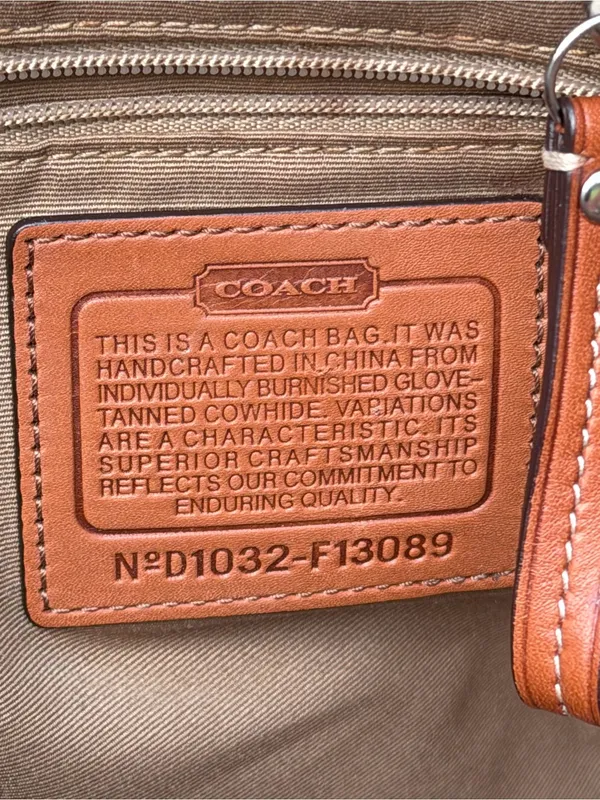 Coach Hamilton F13089 Burnished Leather Tote Cognac Brown Bag Dog Charm - Image 4