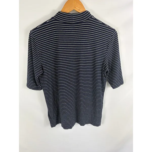 Lauren Ralph Lauren Short Sleeve Stripe Turtleneck Top Blue White Size Large - Image 4
