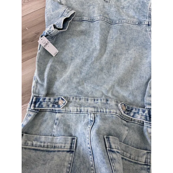 GAP Women Light Wash Denim Short Sleeve Romper Utility Button Front Size 0 NWT - Image 5