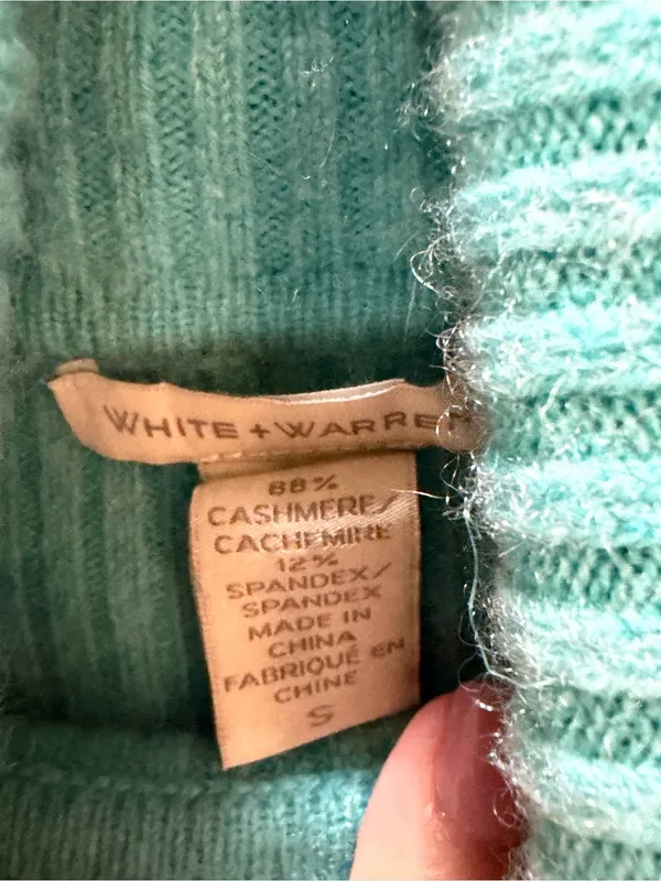 White + Warren Cashmere Turtleneck Sweater Size S Turquoise Ribbed Luxury Knit - Image 3