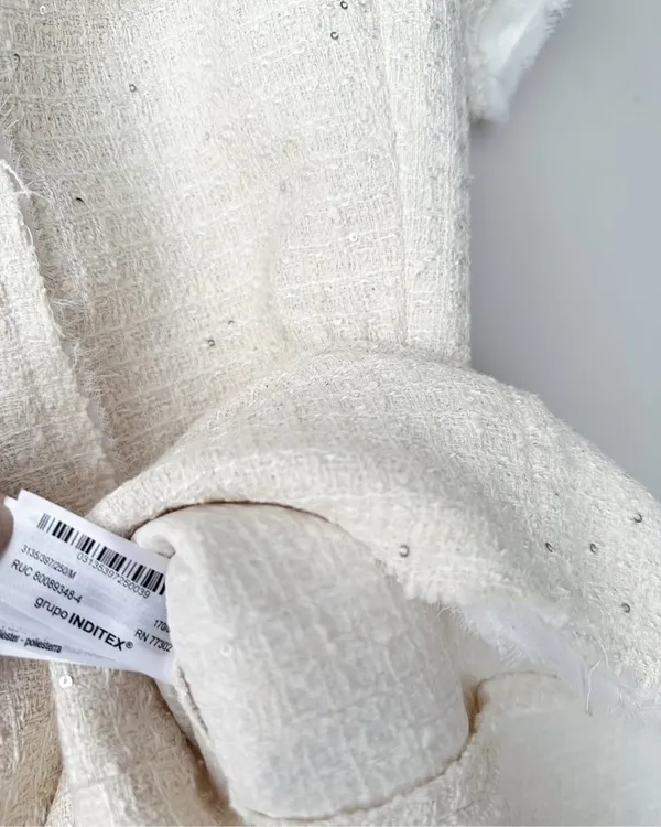 NWT❗️ZARA Elegant White Tweed Short Cutted Dress ZW Collection Mini Ivory Size M - Image 3