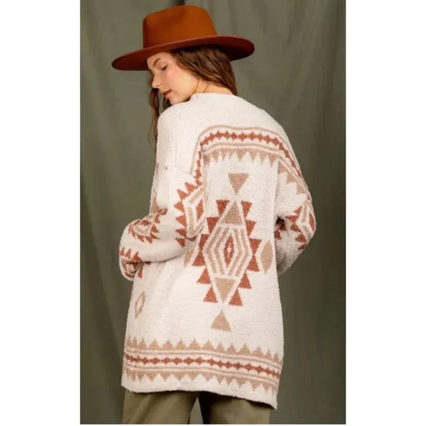 Anthropologie Open Front Fuzzy Cardigan tribal Aztec print - Image 2