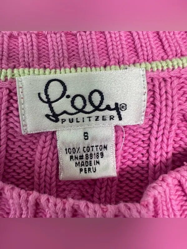 Lilly Pulitzer Cable Knit Sweater Crewneck Women’s Small Pink Preppy Cotton - Image 4