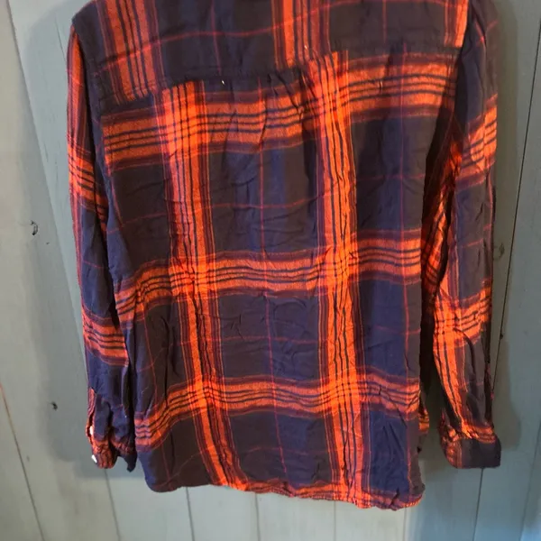 Mossimo Supply Co. Navy and Orange Plaid Shirt | Large - Image 3