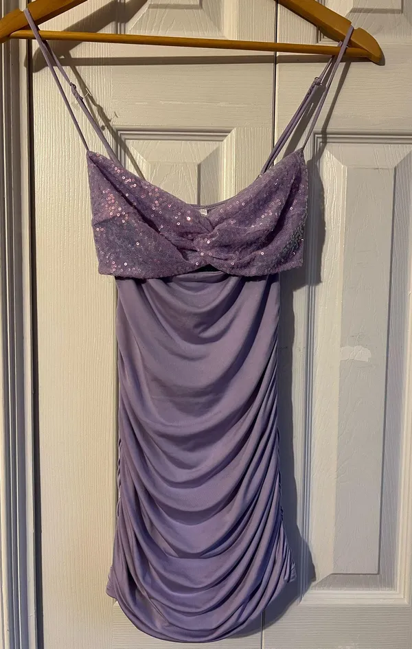Lucy in the Sky Lilac Sequin Mini Dress - Image 2