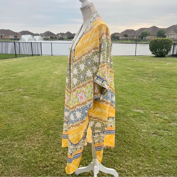 Umgee Yellow Multicolor Floral Print Open Kimono - Image 5