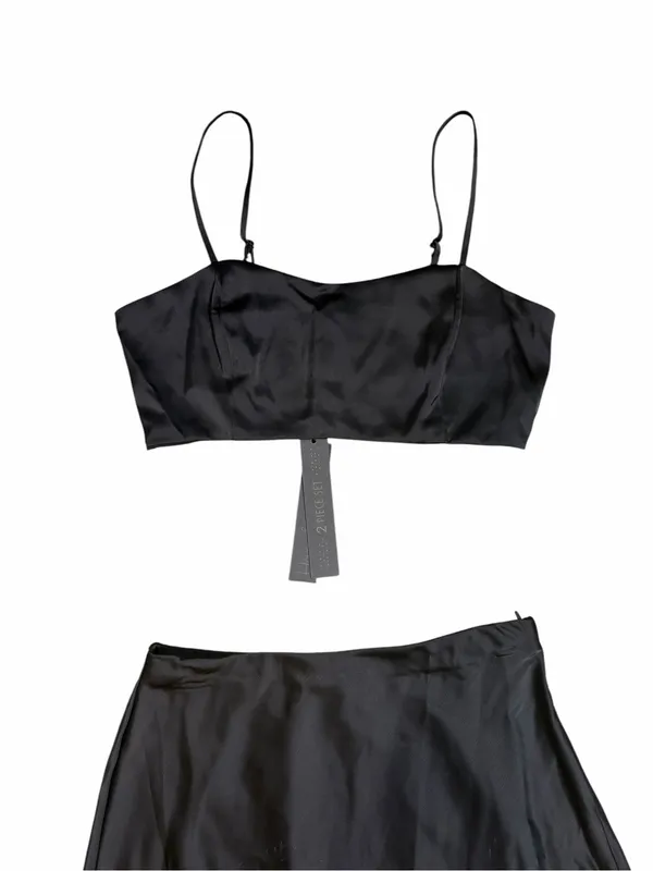 NWT House of Harlow 1960 Black Satin Crop Top Maxi Skirt 2 Piece Set Size Small - Image 7