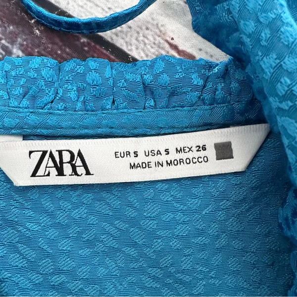 Zara Satin Tie Strap Mini Dress Blue Sleeveless Size Small - Image 6