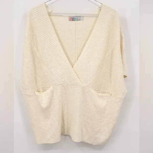 Free People Beach Jaclyn Sweater Top Oversized Casual Deep Neckline Cream Medium - Image 5
