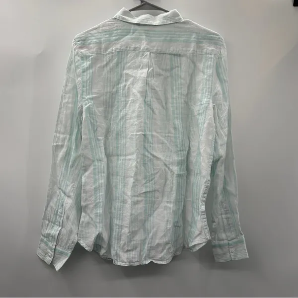 Garnet Hill Linen Light Blue & White Striped Long Sleeve Button Down Top‎ 8 NEW - Image 4
