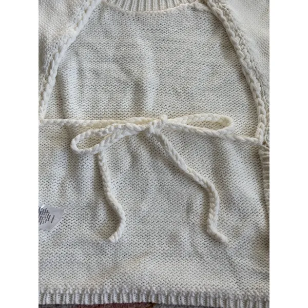 NEW Open Edit Cropped‎ Chunky Sweater Cream White Open Back Tie Bow Womens Small - Image 6