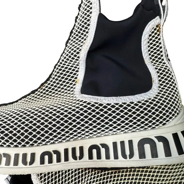 Miu Miu Crystal Mesh Slip-On Sneakers Women’s EU 39 Black White Italy - Image 9