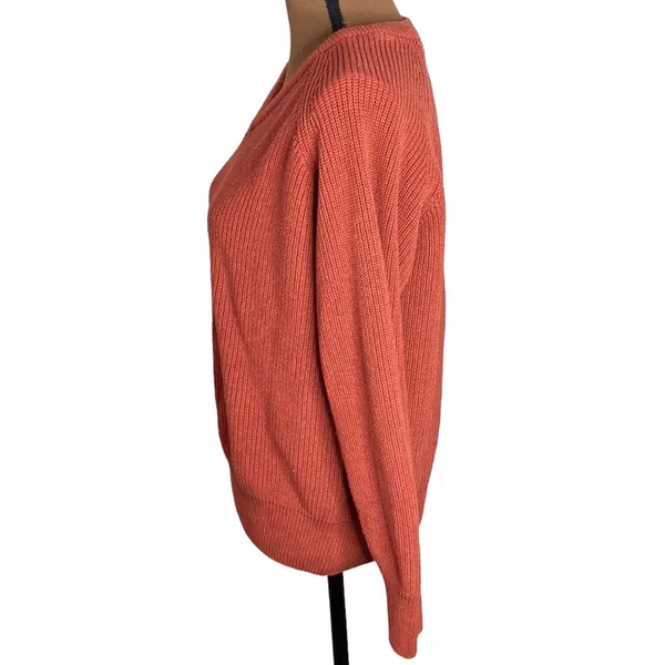 Paul James cotton ribbed v-neck sweater in rust hue size S - Image 4