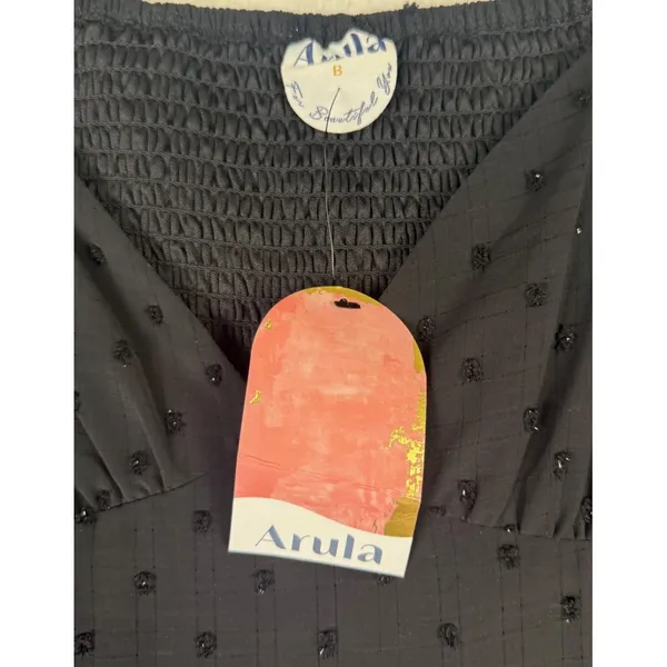 NWT Arula Dress Womens Size XXL Black Dot Smocked Puff Sleeve‎ Tiered Whimsygoth - Image 3