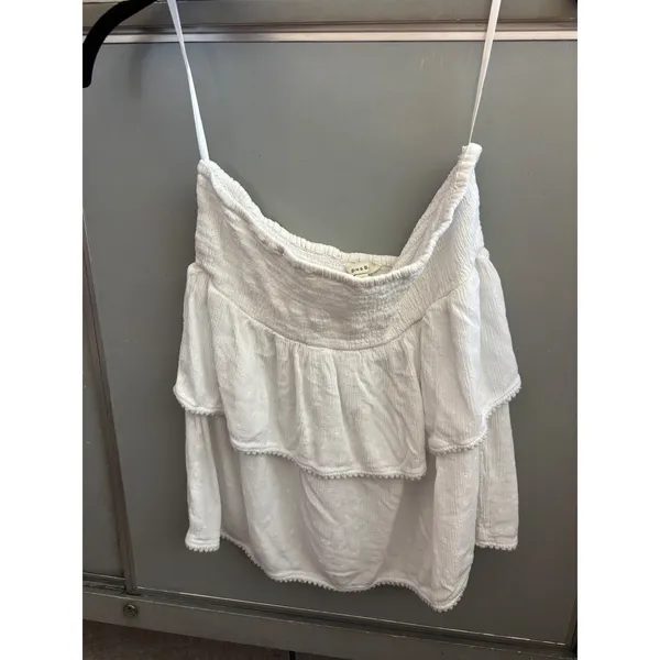 Sim & Sam Womens White Strapless Smocked Tiered Ruffle Pom Pom‎ Trim Tube Top S - Image 5