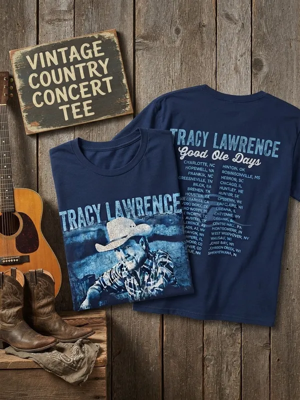 Vintage Tracy Lawrence Good Ole Days Tour Concert T-Shirt Navy Blue Size Medium - Image 2
