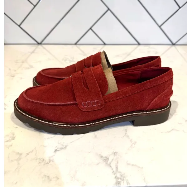 Anne Klein Emmylou Lug Sole Loafers suede maroon size 7 office everyday casual - Image 4