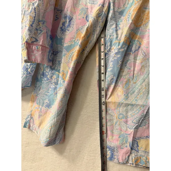Lauren Ralph Lauren Pajama Set Womens Medium Pink Paisley Cotton 3/4 Sleeve Crop - Image 10