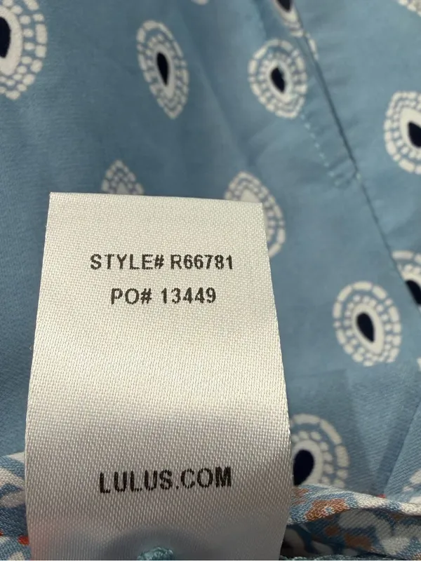 Lulus Women’s Secret Paradise Blue Print Shift Short Sleeve Mini Dress Size L - Image 7