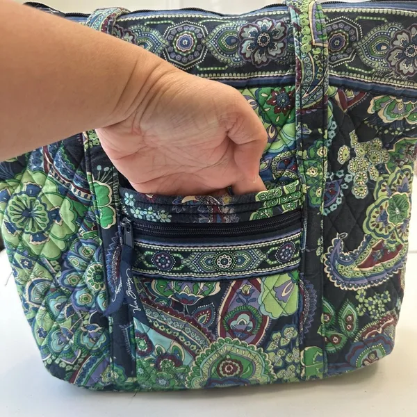 Vera Bradley Tote‎ Bag Quilted Floral Lightweight Travel Carry On Green - Image 4