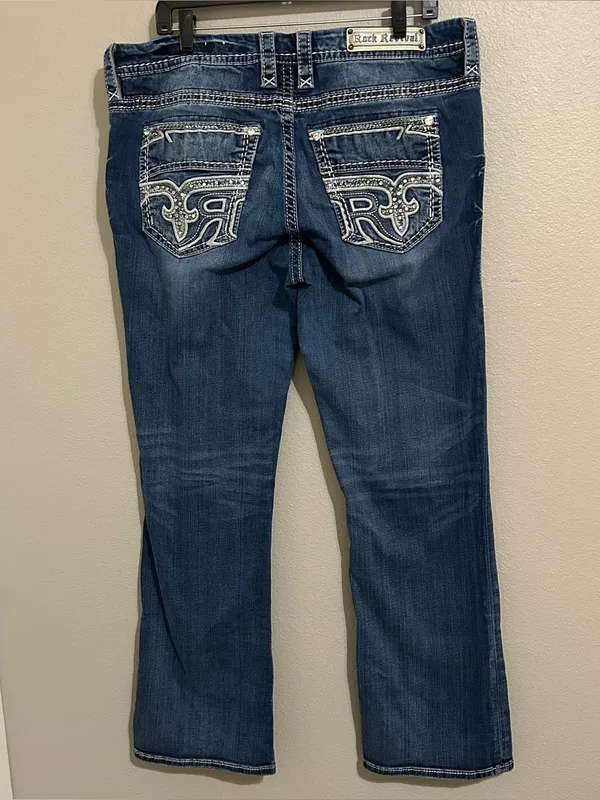 Rock Revival Easy Bootcut Embellished Embroidered Denim Jeans Women’s Size 34 - Image 2