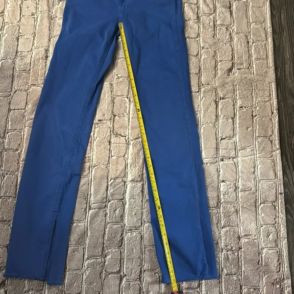 ZARA Straight Leg Jeans 2 High Rise Hem Slit Frayed Cobalt Blue Denim Casual - Image 7