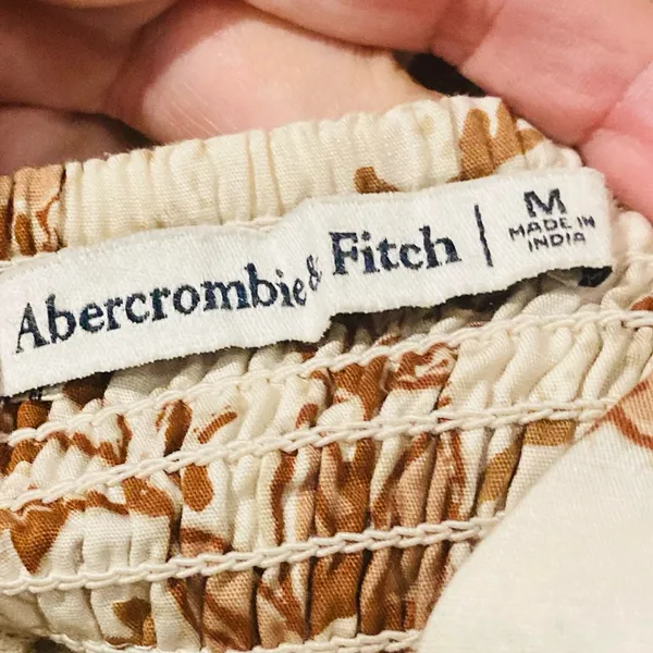 Abercrombie & Fitch cream and brown print puff sleeve floral maxi dress. M - Image 6