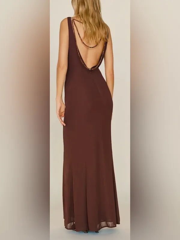 NEW Reformation plus Camille Rowe Hugo low back Mahogany gown sz 0 - Image 3