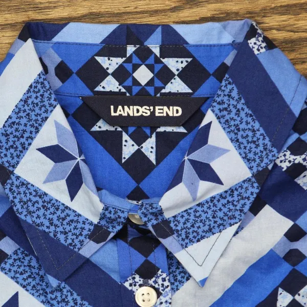 Lands' End Long Cotton Boyfriend Tunic Blouse 521190-Sample S Navy Blue Quilted - Image 3