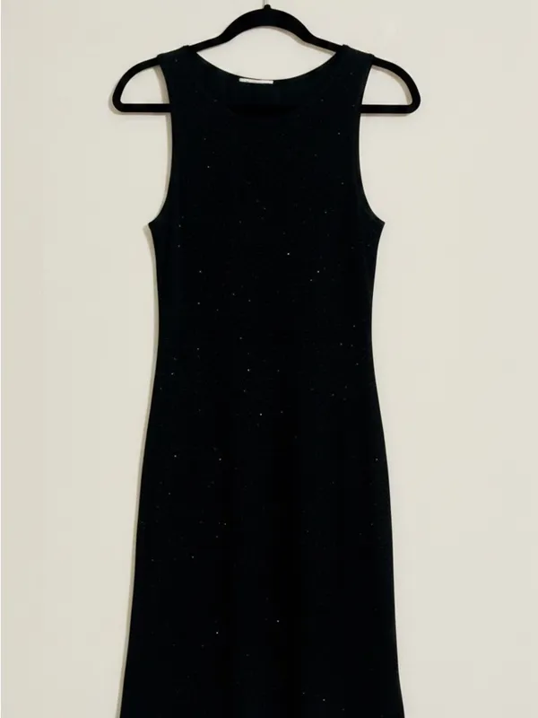 Vintage Y2K Little Black Sparkle Dress Sz XS Slinky Glitter Formal Wedding Guest - Image 10