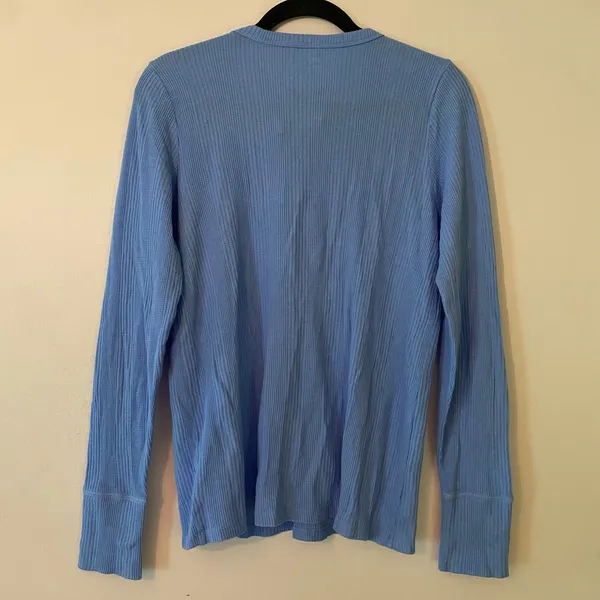 Aerie Blue Waffle Knit Long Sleeve Henley Shirt Loungewear Women's size Large - Image 5