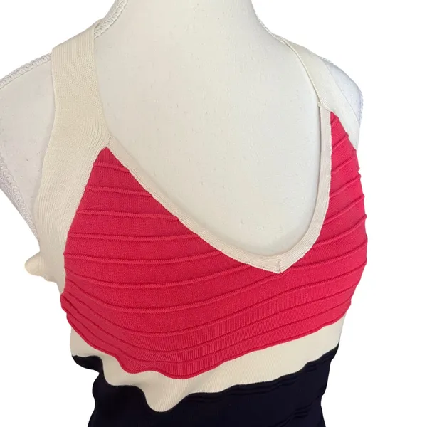 Forever 21 XXI Forever‎ Bodycon Dress Ribbed Navy Cream Coral Sleeveless Halter Medium - Image 2