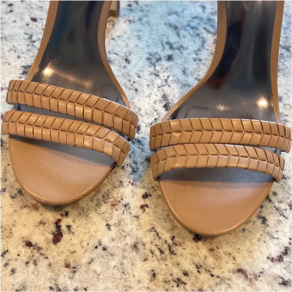 Coach Hally Sandals Womens 6.5 Tan Snakeskin Woven Stiletto Heels A3921 Animal - Image 4