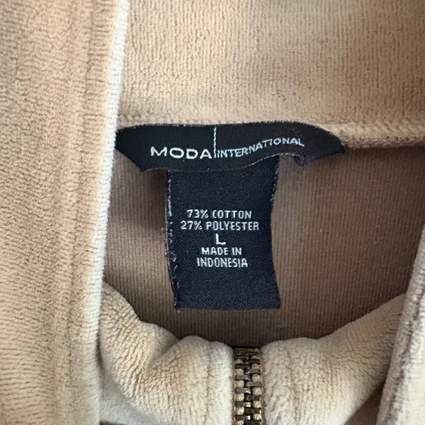 Moda International Tan Velour Quarter Zip Pullover Sweatshirt Large Raglan - Image 7