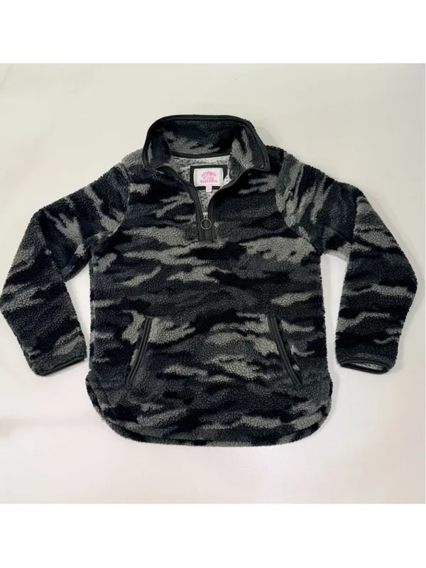 Cozy Sherpa Gray Black Camo Quarter Zip Fleece Pullover Women’s M h - Image 2