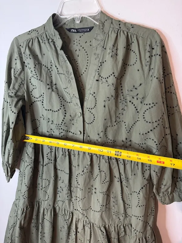 ZARA Olive Eyelet Tiered Mini Dress - Image 6