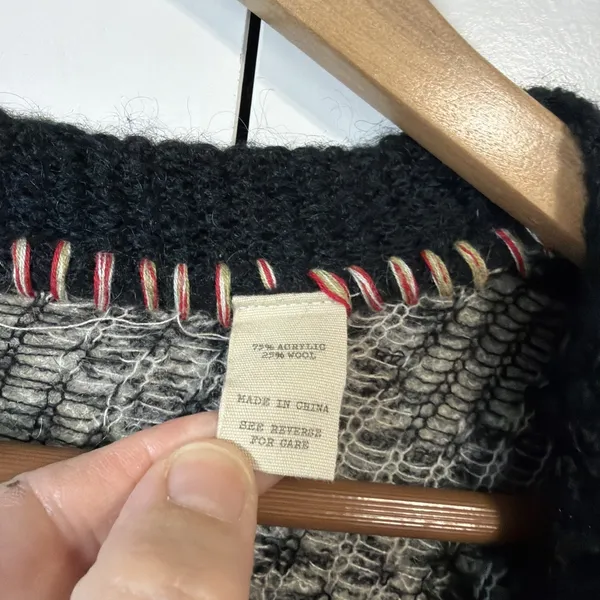 GIG by BKE Cardigan Women M Black Gray Aztec Lace Trim Open Front Wool Blend - Image 3