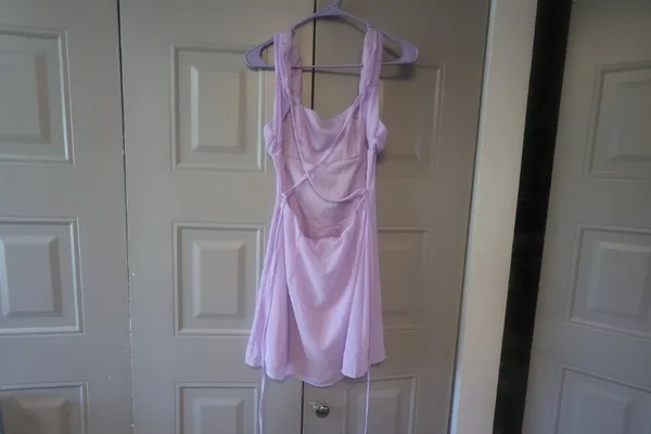 Shein special ocassion mini short dress ruched top in lilac purple size small. - Image 7