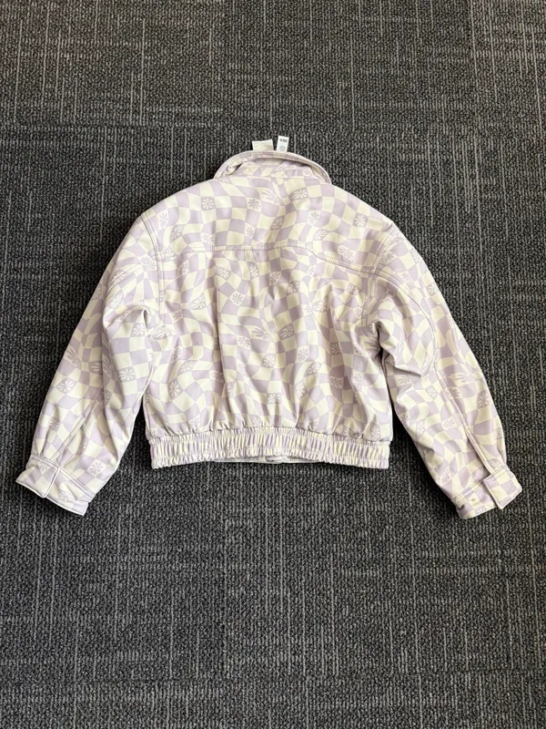 asos Pastel Lavender And Ecru Checkerboard Denim Bomber Jacket Size 2 NWT - Image 6