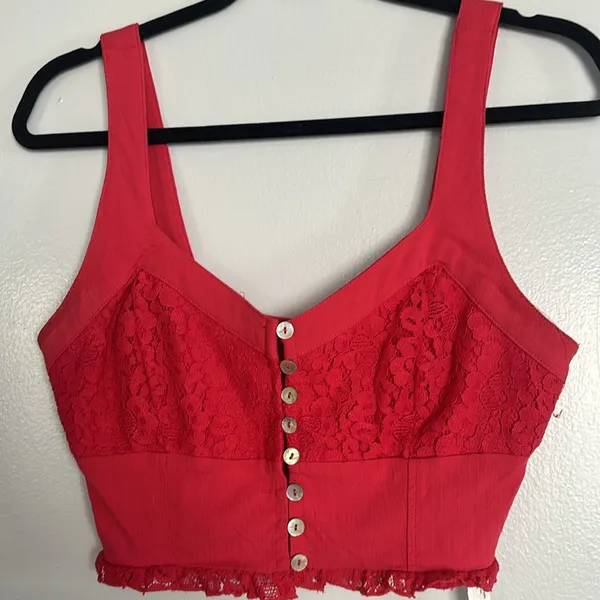 Free People Pink ButtonUp Lace Cropped Top - Image 5